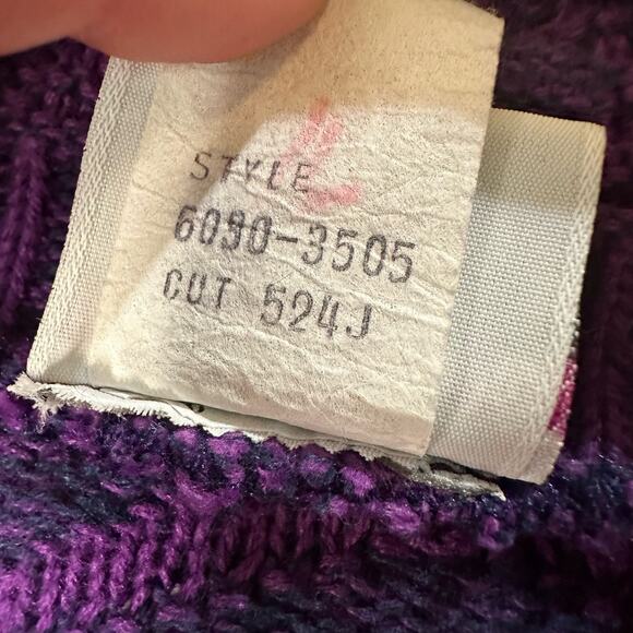 Garan by Marita Vintage Made in USA Purple Fleur De Lis Mock Neck Sweater Size M - Picture 8 of 8